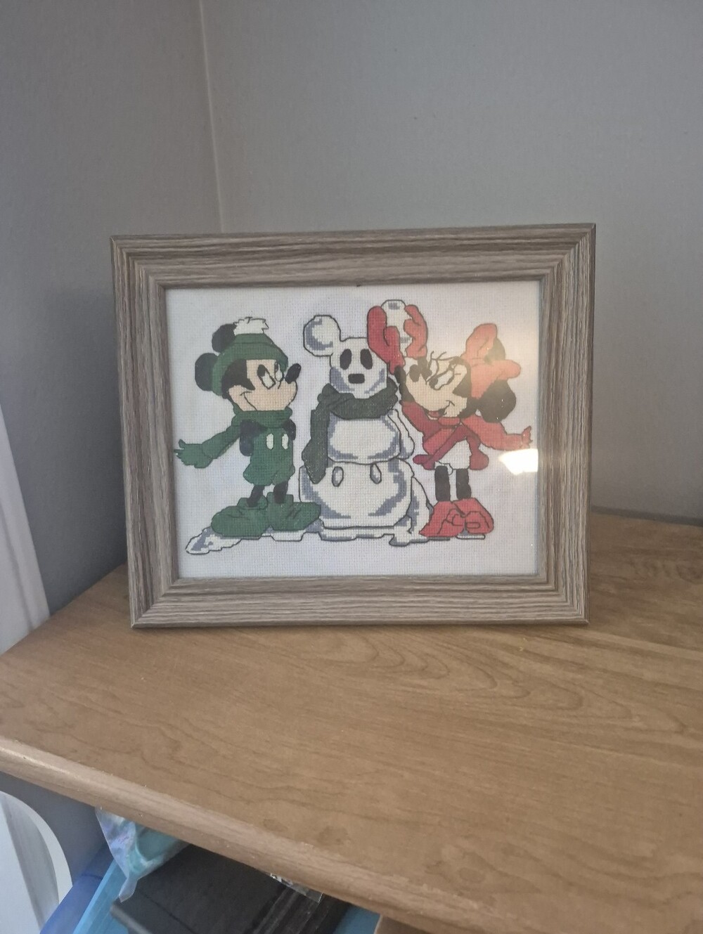 Mickey & Minnie Holiday Cross Stitch Framed Art - Red & Green